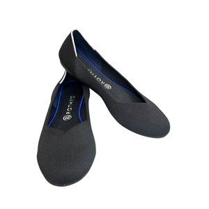 Rothys Womens Size 10.5 Retired Black Round Toe White Halo Trim Ballet Flat Shoe